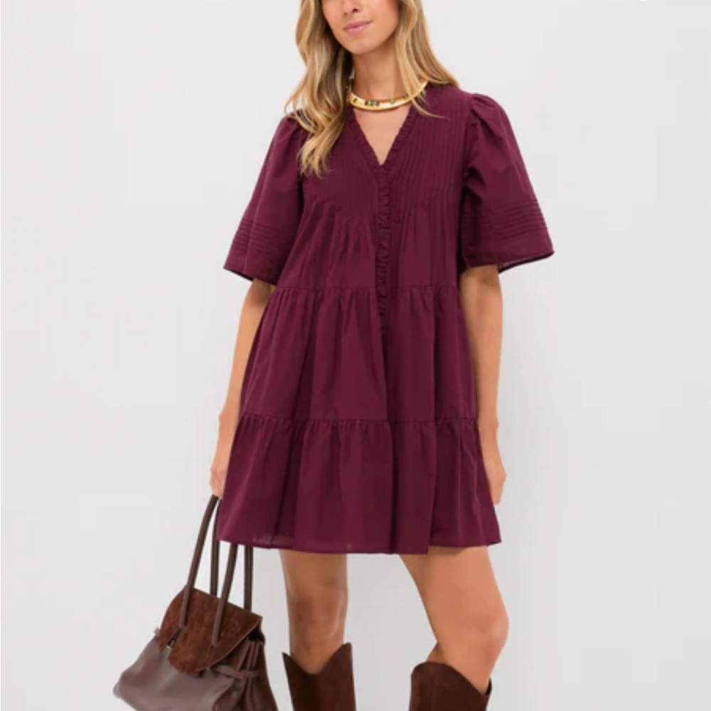 Sea NY Anise Burgundy Short Sleeve Mini Dress Sz small